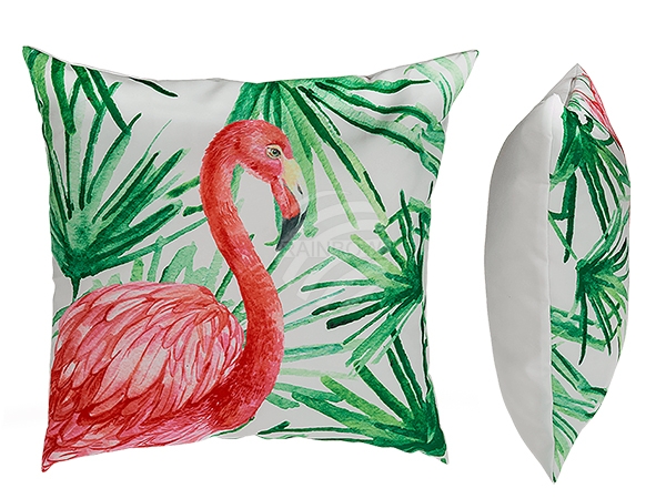 190323 Kissen, Flamingo & Blätter, mit Reissverschluss, 100% Polyester, ca. 40 x 40 cm, ca. 280 g Füllgewicht