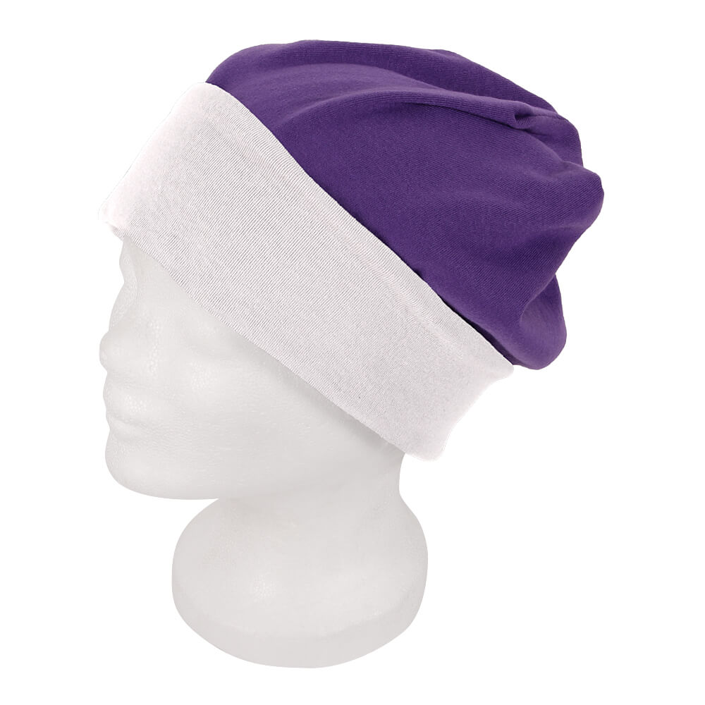 SM-194 Long Beanie, Slouch Farbe: lila / weiss Design: 2-farbig, Wende Design