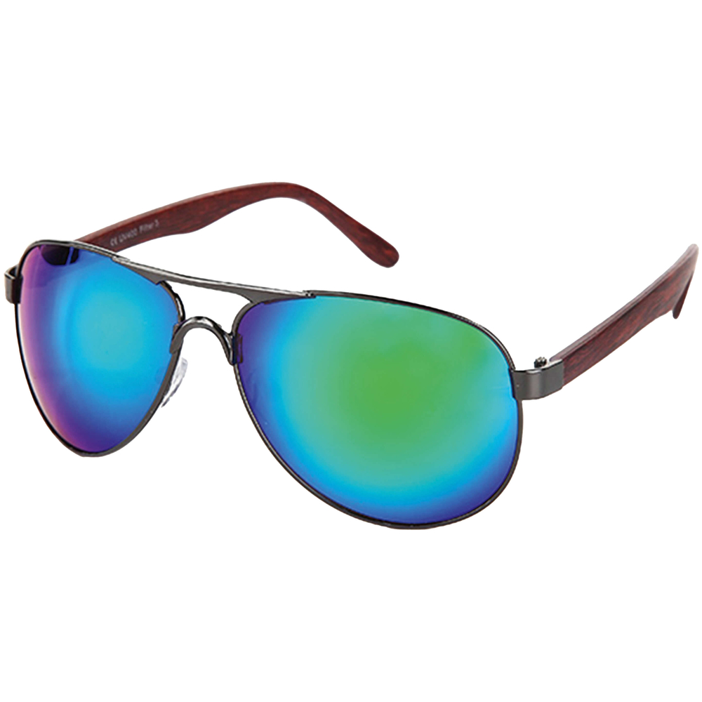 V-1298 VIPER Damen und Herren Sonnenbrille Form: Pilotenbrille Farbe: silber, rose gold und gunmetal sortiert, Bügel in Holzoptik