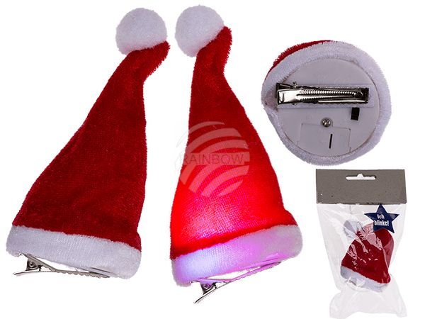 99-6123 Plüsch-Haarclip, Weihnachtsmütze mit LED, ca. 12 cm (inkl. Batterien) im Polybeutel mit Headercard, 24 Stück im Display, 4800/PAL