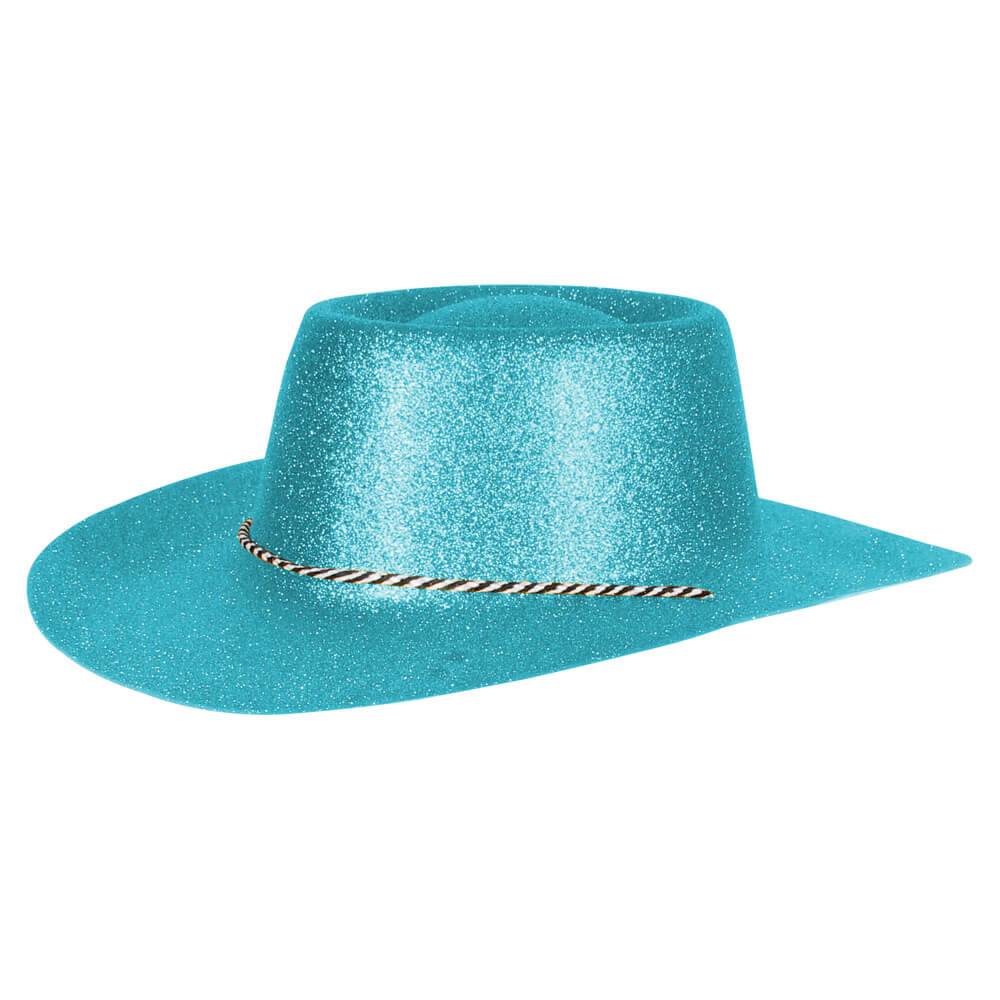 CW-56 Cowboyhüte Hüte hellblau glitzernd ca. 38 x 35 cm