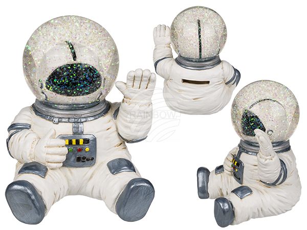78-3936 Spardose, Astronaut mit Glitterkugel-Helm, ca. 15 x 12 cm, aus Polyresin