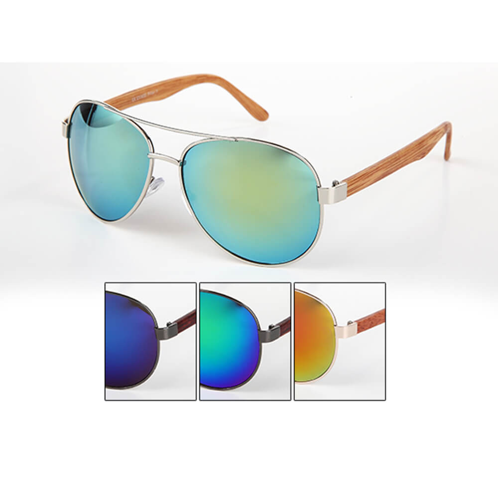 V-1294 VIPER Damen und Herren Sonnenbrille Form: Pilotenbrille Farbe: silber und gunmetal sortiert, Bügel in Holzoptik