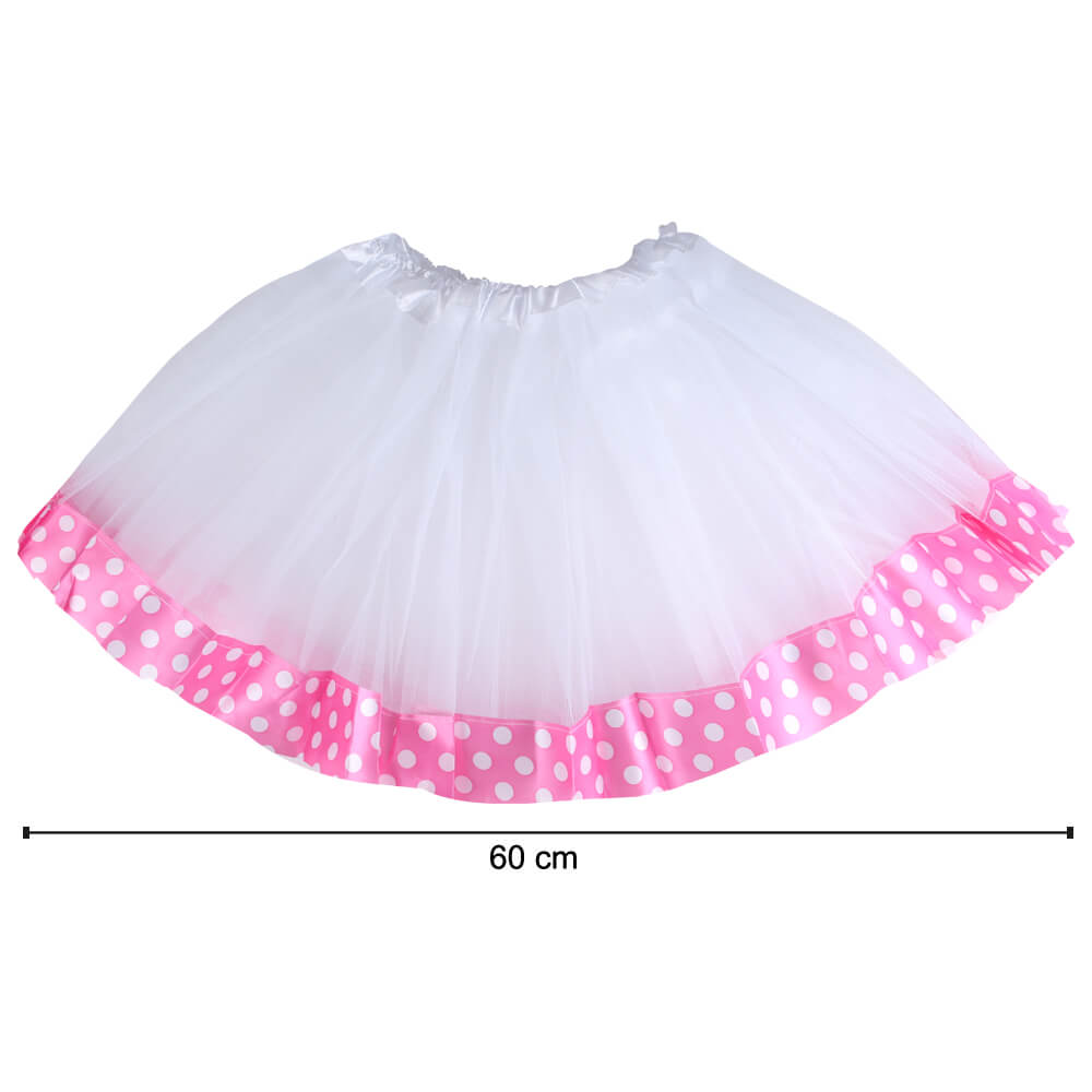TUT-043 Tutu Petticoat Unterrock weiß pink Bordüre weiß gepunktet ca. 60 cm