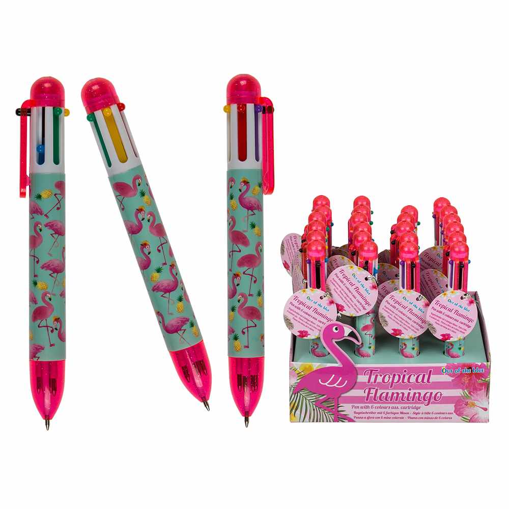 29-2914 Kunststoff-Kugelschreiber, Tropical Flamingo, mit 6-farbigen Minen, 24 Stück im Aufsteller, 4608/PAL