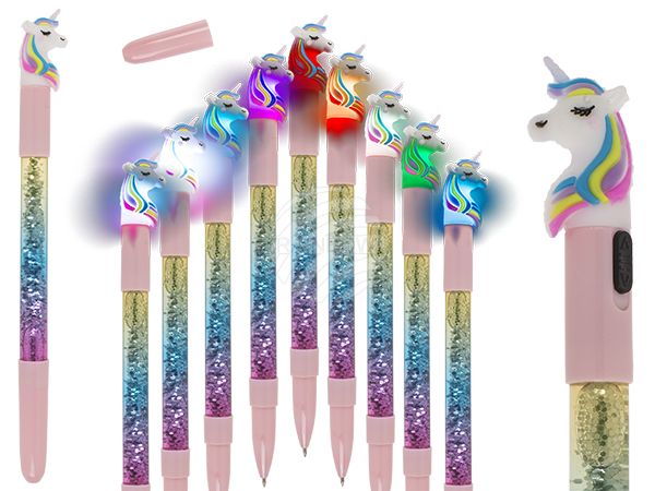 29-2803 Kugelschreiber, Einhon, mit Glitter & farbwechselnder LED (inkl. Batterien) ca. 15 cm, aus Kunststoff, 24 Stück im Display, 3456/PAL