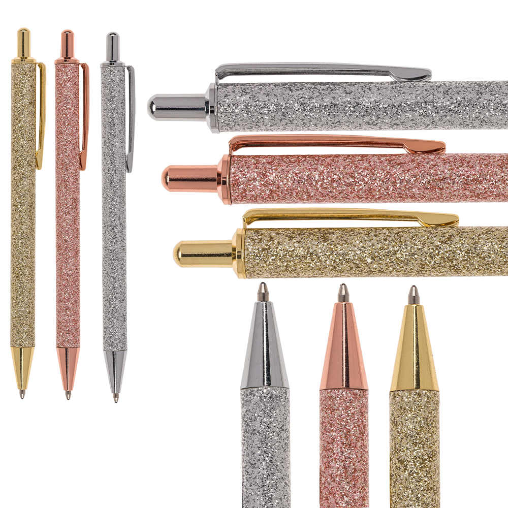 29-2833 Metall-Kugelschreiber, Glitter, ca. 15 cm, 3-farbig sortiert, 24 Stück im Display
