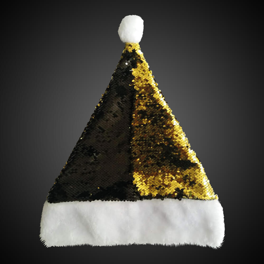 WM-123 Weihnachtsmütze Pailletten schwarz gold mit Bommel