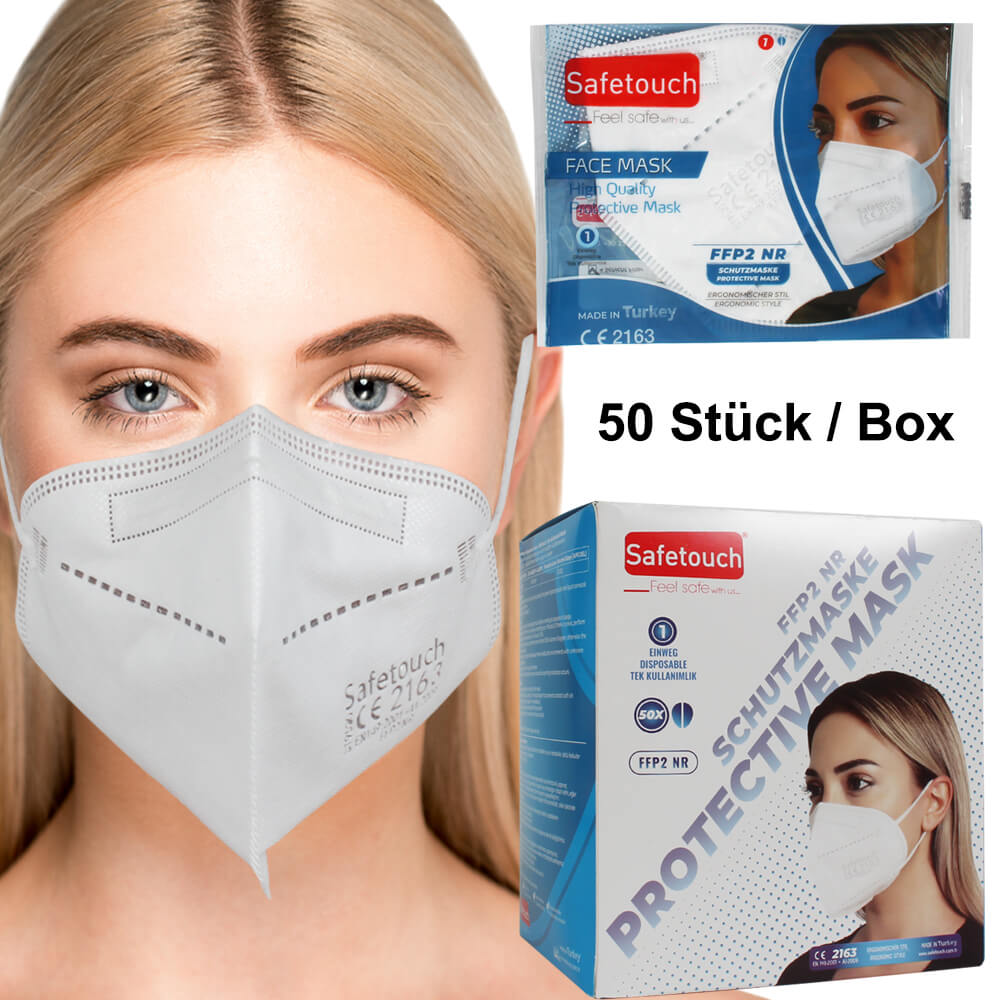 AM-024 FFP2 Maske Safetouch Atemschutzmaske Mundschutz Schutzmaske 50 Stück in einer Box, einzeln verpackt