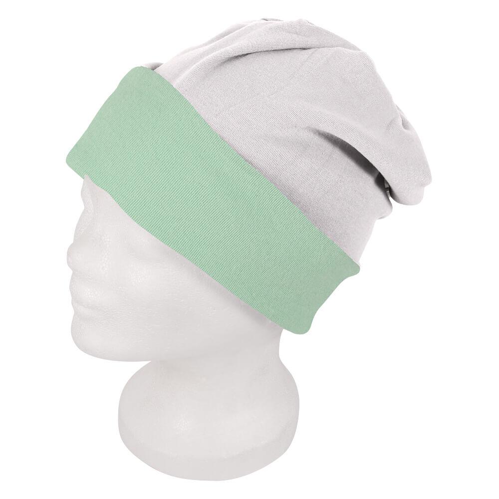 SM-195 Long Beanie, Slouch Farbe: weiss / mint Design: 2-farbig, Wende Design