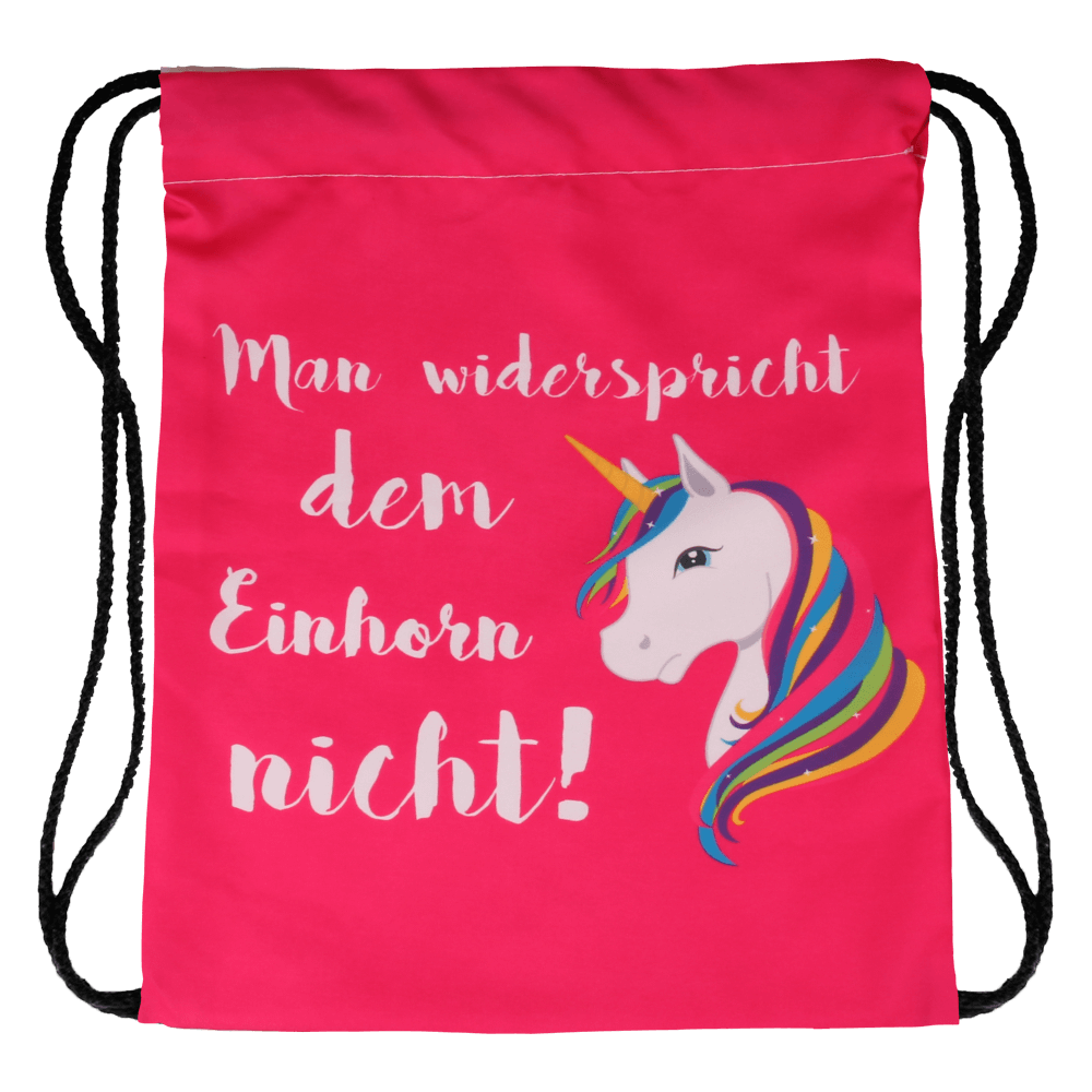 RU-x490 Gymbag Gymsac Rucksack rot pink Einhorn Spruch "Man widerspricht dem Einhorn nicht!" 100% Polyester