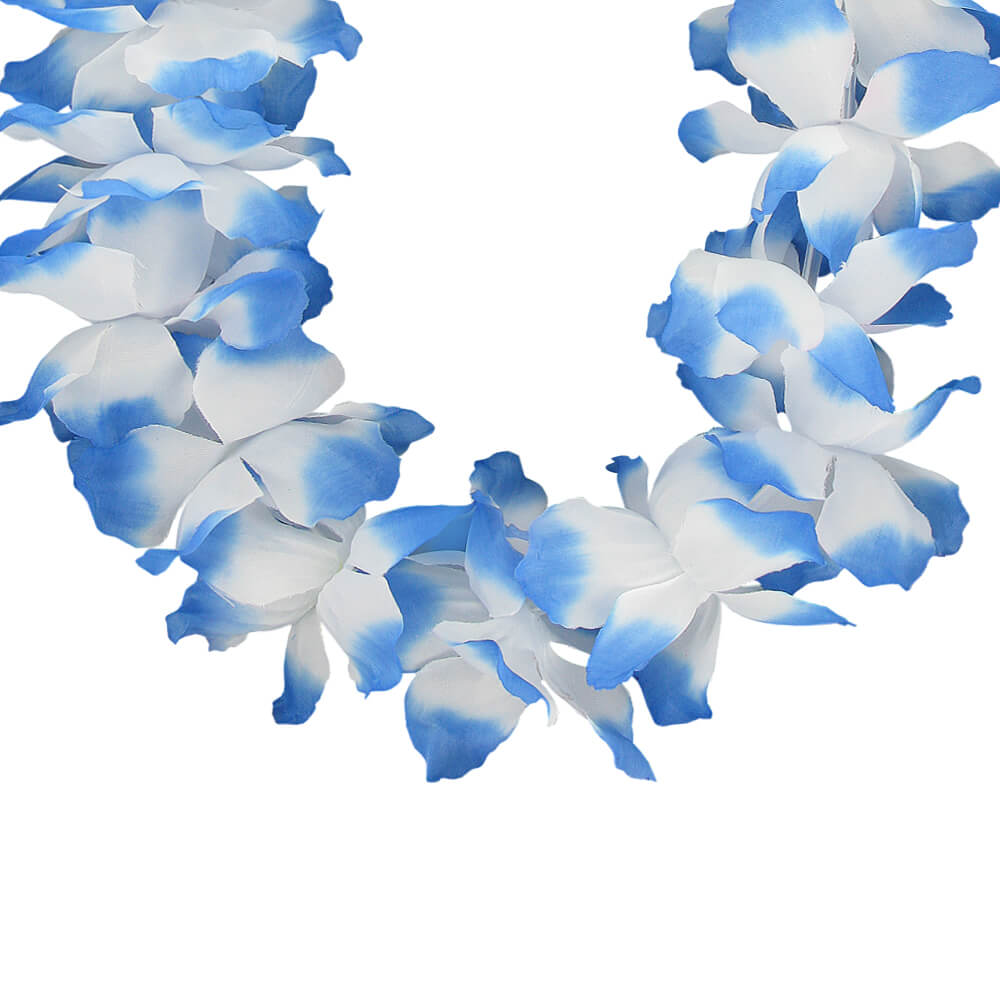 HKm-06 Hawaii Blumenkette MAXI  blau weiß  Länge:  ca. 100 cm