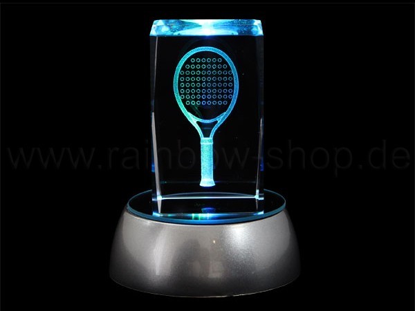 KQ-136 Kristall Quader Motiv: Tennisschläger Farbe: klar