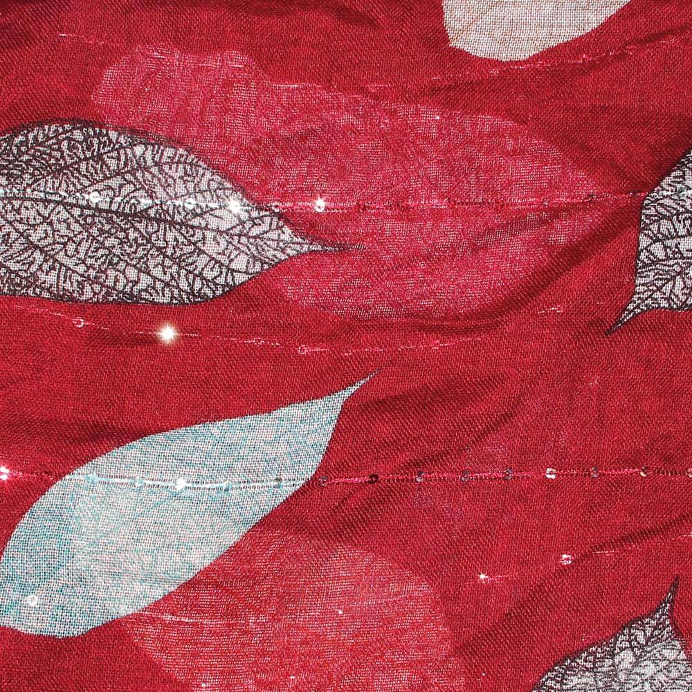 SCH-1632c Damen Schal mit Pailletten Pailletten Blätter floral rot