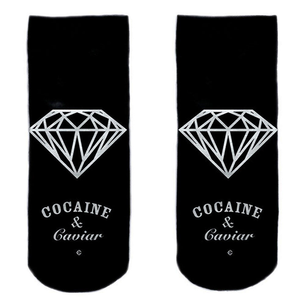 SO-L156  Motiv Socken schwarz weiß Diamant "cocaine & caviar"