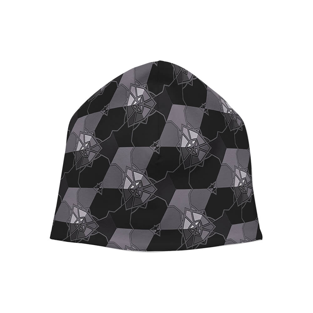 SM-306 Strickmütze Long Beanie Slouch Mütze schwarz grau silber Herzen Formen abstrakt
