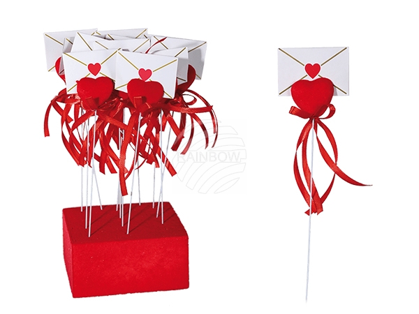 711051 Kunststoff-Stecker, Briefumschlag & rotes Herz mit Samtbezug, ca. 4,5 x 23 cm, 12 Stück im Aufsteller, 4608/PAL