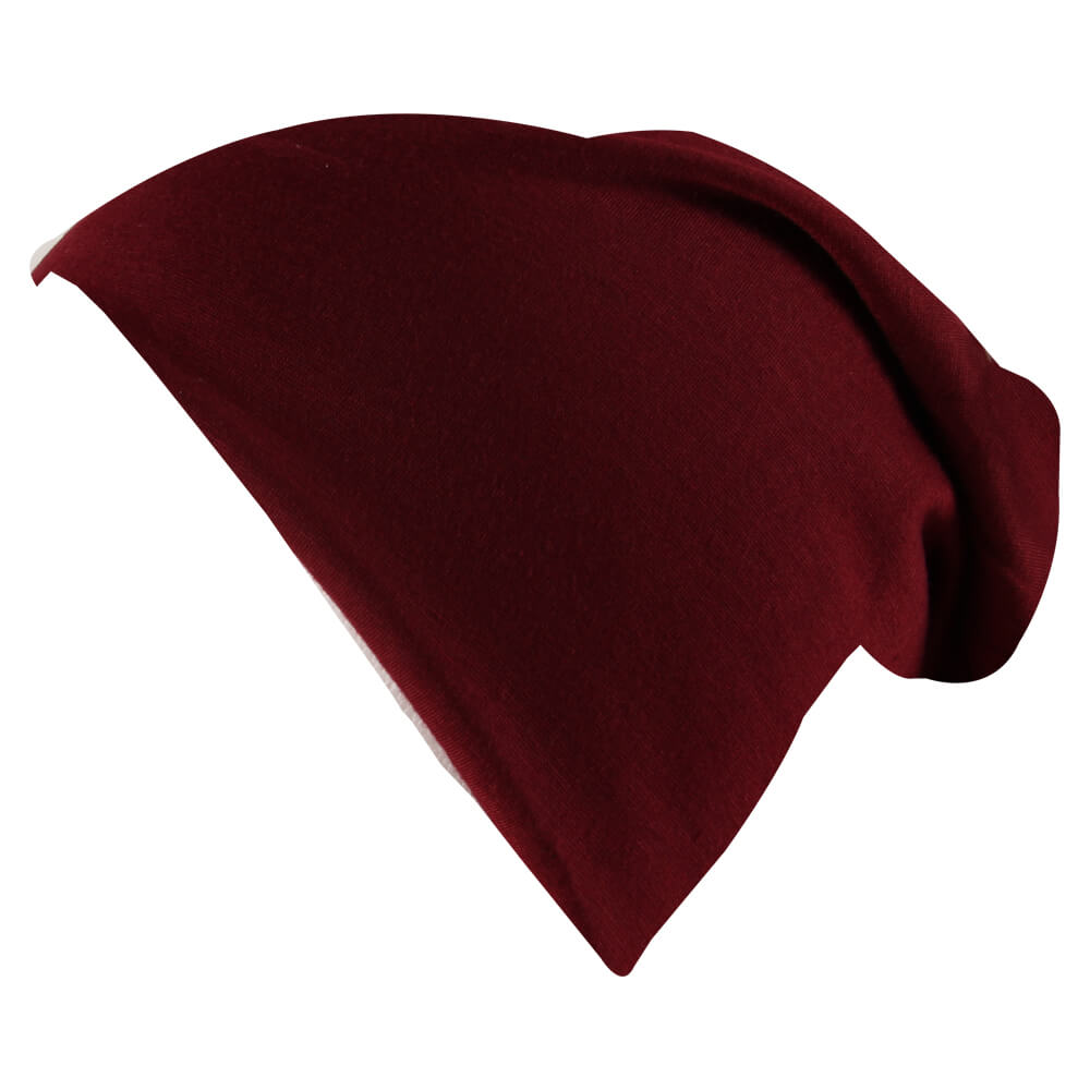 SM-441b Long Beanie Slouch Mütze rot weinrot einfarbig 