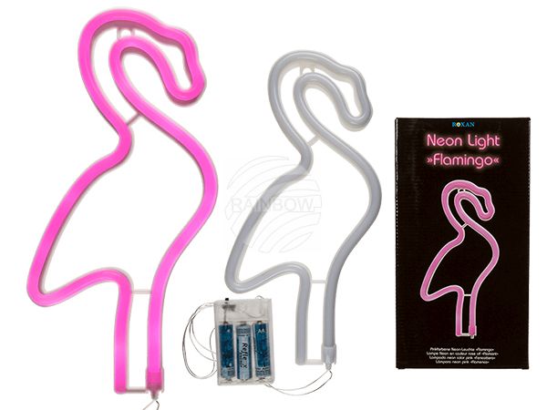 220375 Pinkfarbene Neon-Leuchte, Flamingo, ca. 29 x 15 cm, für 3 Mignon Batterien (AA) in Geschenkbox, 900/PAL