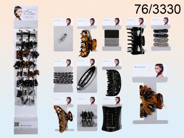 76-3330 Haargummibänder & Haarclips, Fashion Style, auf Karte, 24-fach sortiert, 384 Karten mit Display, 2304/PAL