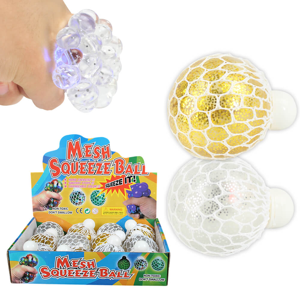 SQ-405 Squishy Mesh Squeeze Balls LED Glitzer Display 12 Stück