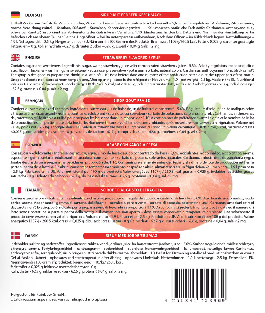 S-003 EU Premium Sirup 1 x 2,5 kg Erdbeere