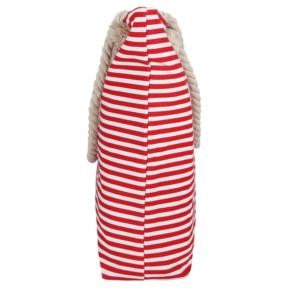 TT-M06 Shopper Einkaufstasche Strandtasche rot weiss Streifen & Anker ca. 37 cm x 34 cm