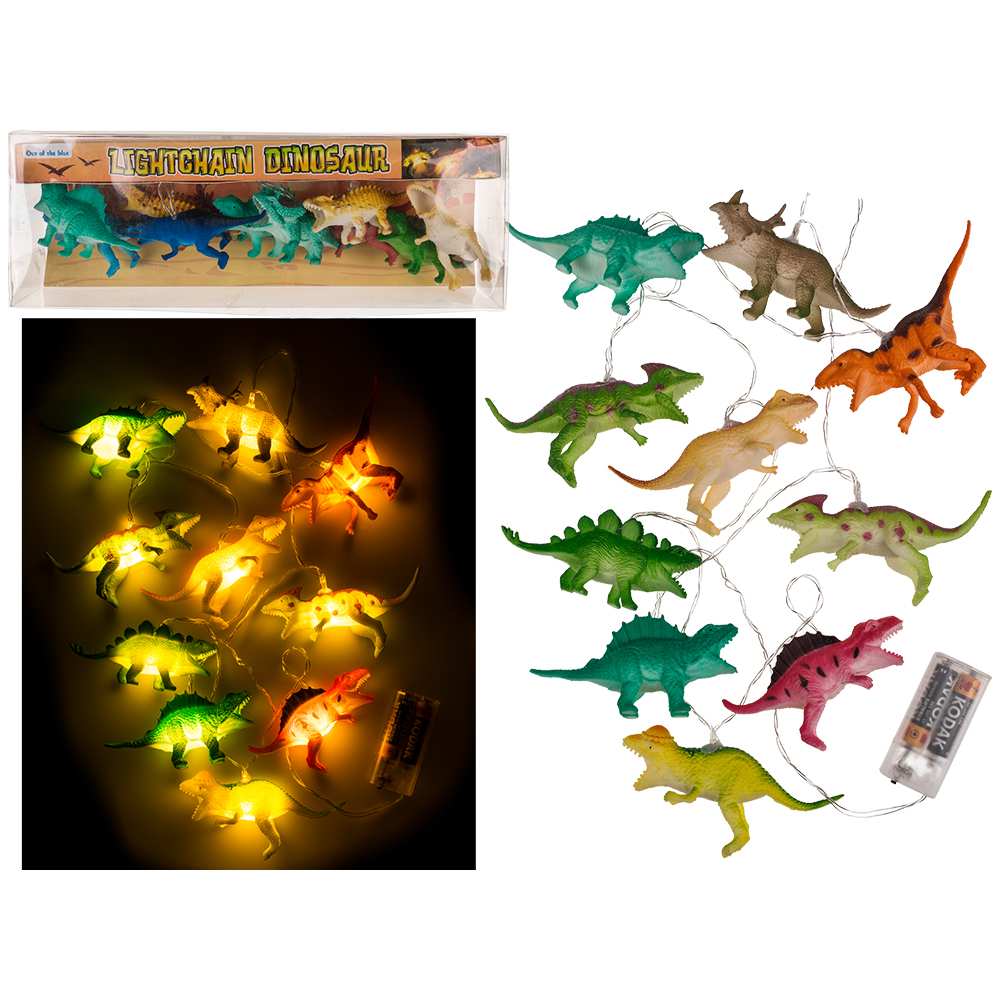 57-8068 Lichterkette, Dinosaurier, mit 10 LED, L: ca. 1,70 m, für 2 Mignon Batterien (AA) in Kunststoff-Box, nur für den Innenbereich geeignet