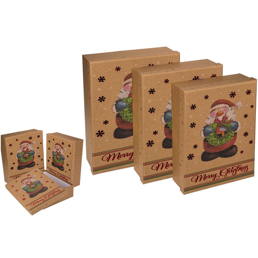 938898 Kraftpapier-Geschenkkartonage, Weihnachtsmann, ca. 36  x 29,5 x 11 cm, 3er Set, einzelne EAN-Auszeichnung
