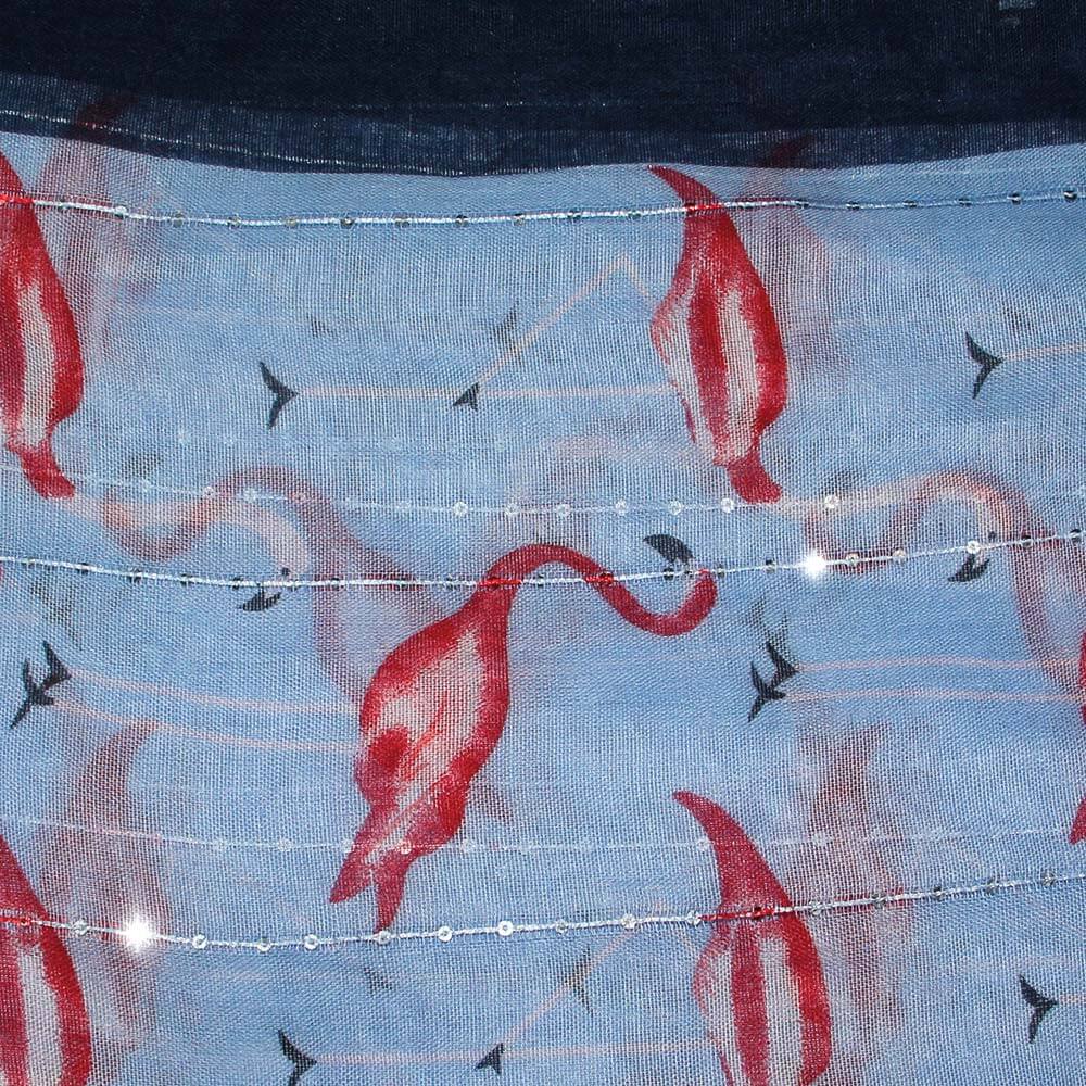 SCH-1635d Damen Schal mit Pailletten Flamingos hellblau blau