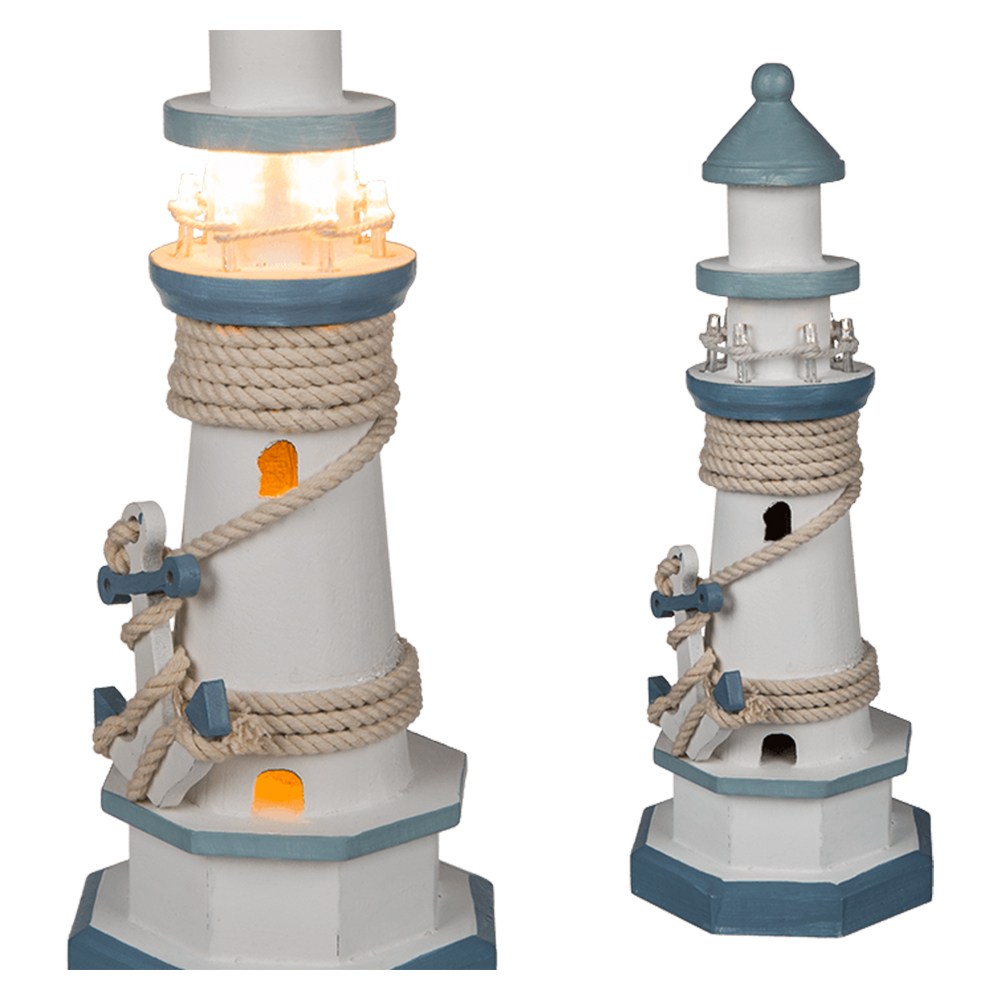 830352 Holz-Leuchturm mit 8 warmweißen LED, ca. 10,5 x 30 cm, für 2 Mignon Batterien (AA), 400/PAL