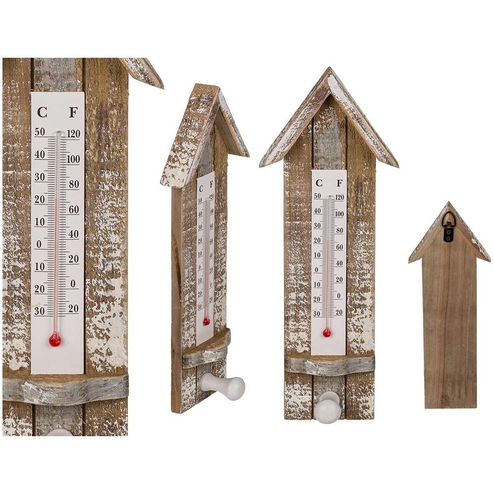 830407 Holz-Thermometer mit Garderobenhaken, ca. 24 x 9 cm