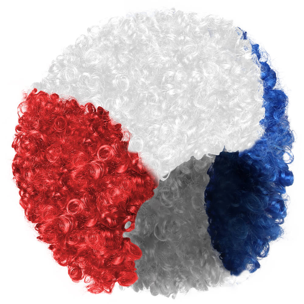 PA-m07 Afro Perücke Frankreich USA Flagge rot weiß blau