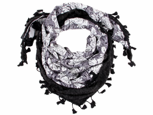 SCH-09a Damen und Herren Schal Design: Blumen Farbe: grau schwarz weiß