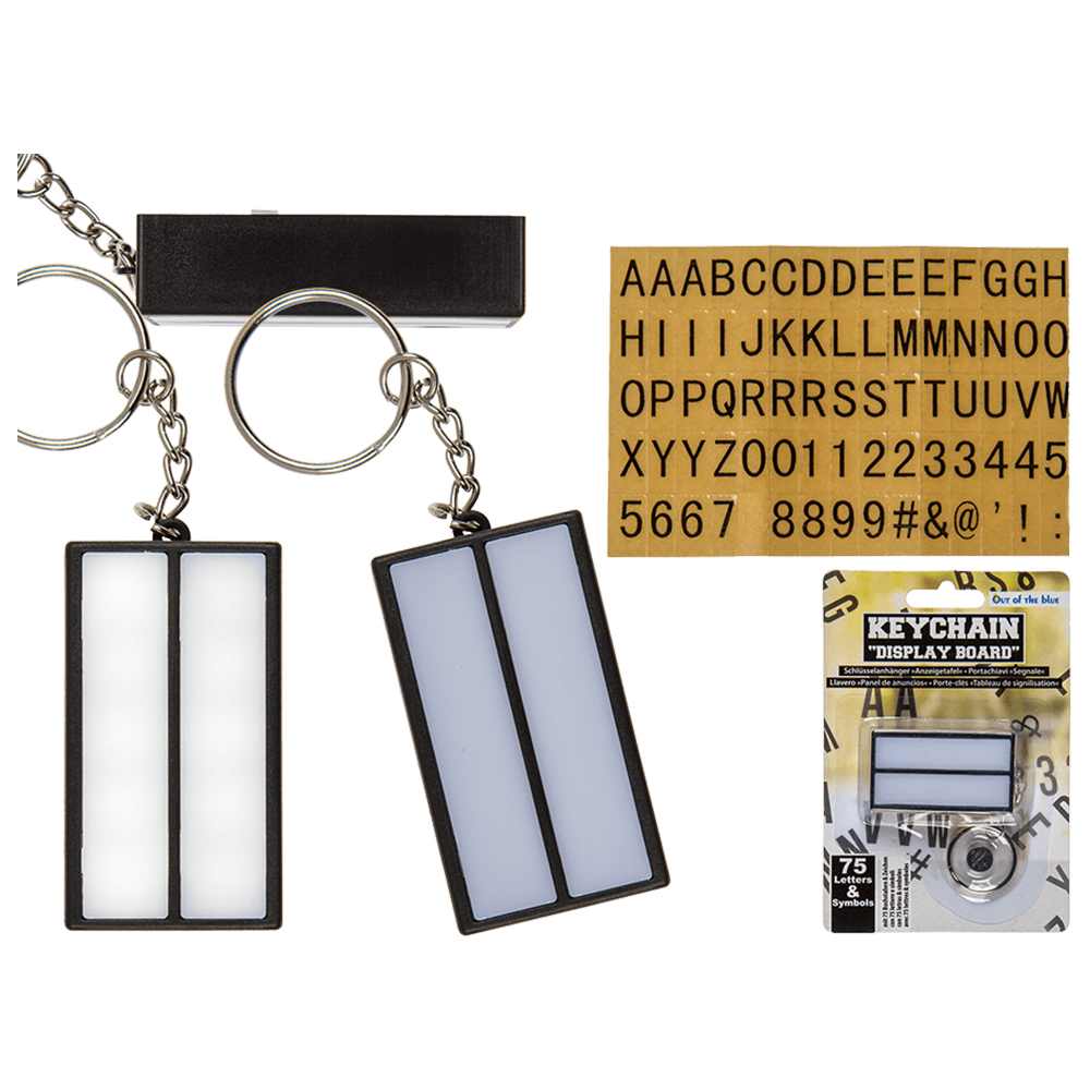 57-9727 Metall-Schlüsselanhänger, Kunststoff-Anzeigetafel (inkl. Batterien) ca. 5 x 3 cm, mit 75 Buchstaben & Zeichen, auf Blisterkarte, 6720/PAL