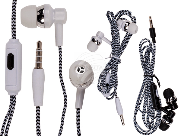 69-1088 IN EAR-Kopfhörer mit Mikrofon & ca. 1,20 m Kabel mit Textilummantelung, 2-farbig sortiert, in Verpackung mit Headercard