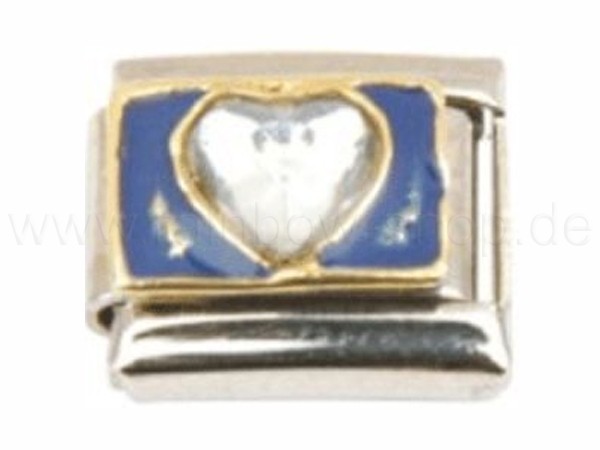 N-066 Italian Charm mit Motiv Herz Silber Gold Blau