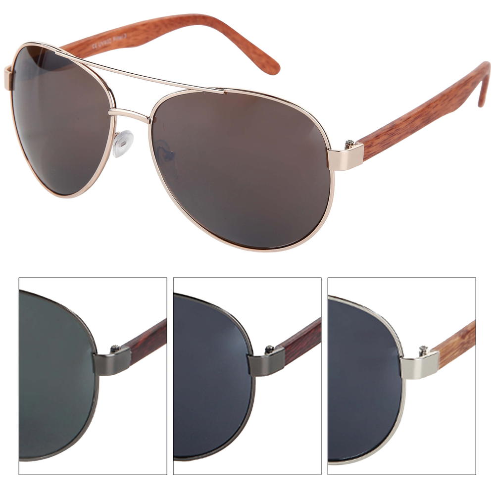 V-1295 VIPER Damen und Herren Sonnenbrille Form: Pilotenbrille Farbe: silber, rose gold und gunmetal sortiert, Bügel in Holzoptik