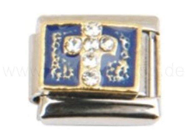 N-069 Italian Charm mit Motiv Kreuz Silber Gold Blau