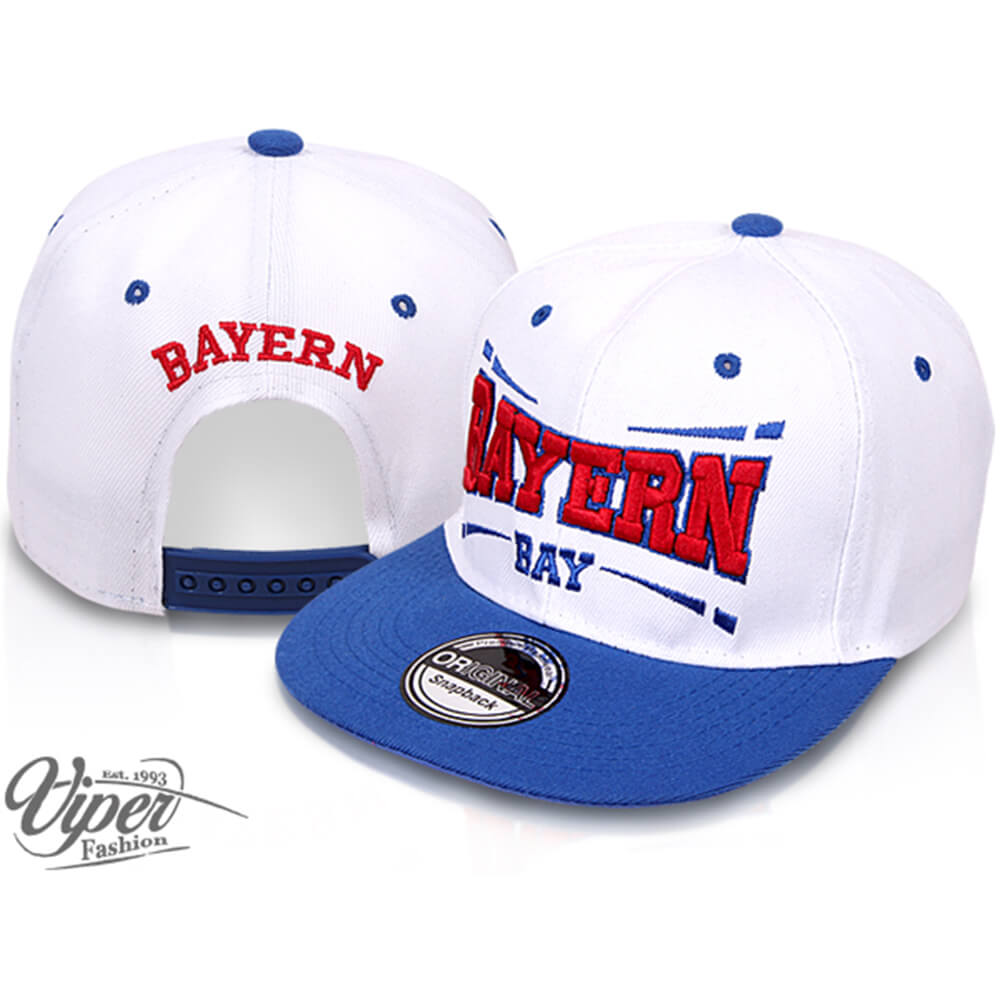 CAP-BAY01 Snapback Flatbrim Cap "Bayern" Farbe: weiß / blau