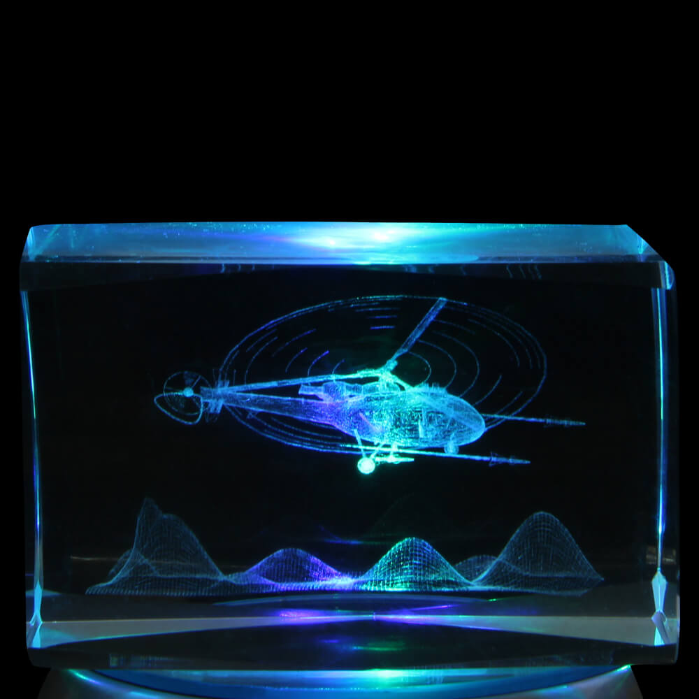 KQ-117 Kristall Quader Motiv: Helikopter Farbe: klar