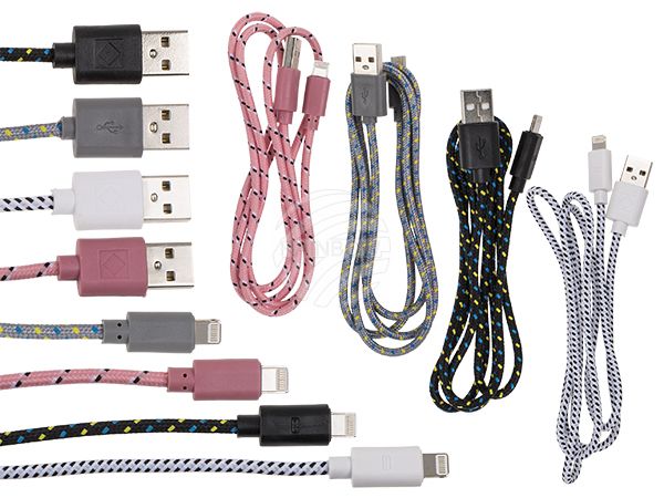 57-9256 USB-Ladekabel für iPhone, ca. 1 m,  4-farbig sortiert, 36 Stück im Display
