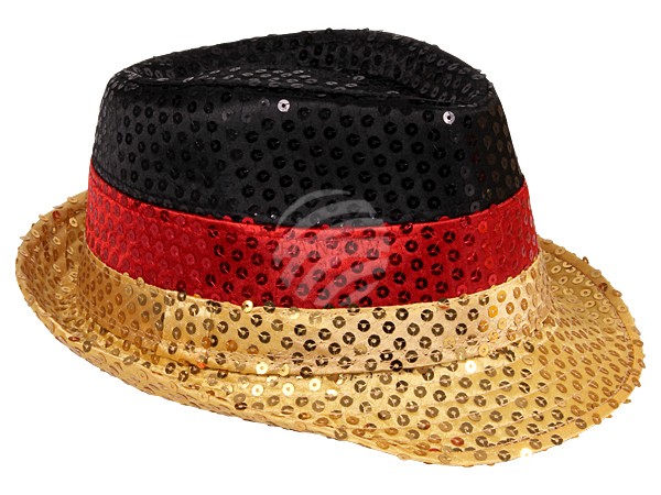 TH-68 Trilby Hüte Pailetten schwarz rot gold Deutschland Farben, glitzert durch Pailletten