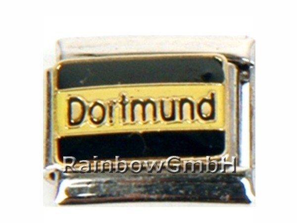 N-144 Italian Charm mit Motiv Schriftzug Dortmund Silber Schwarz Gelb