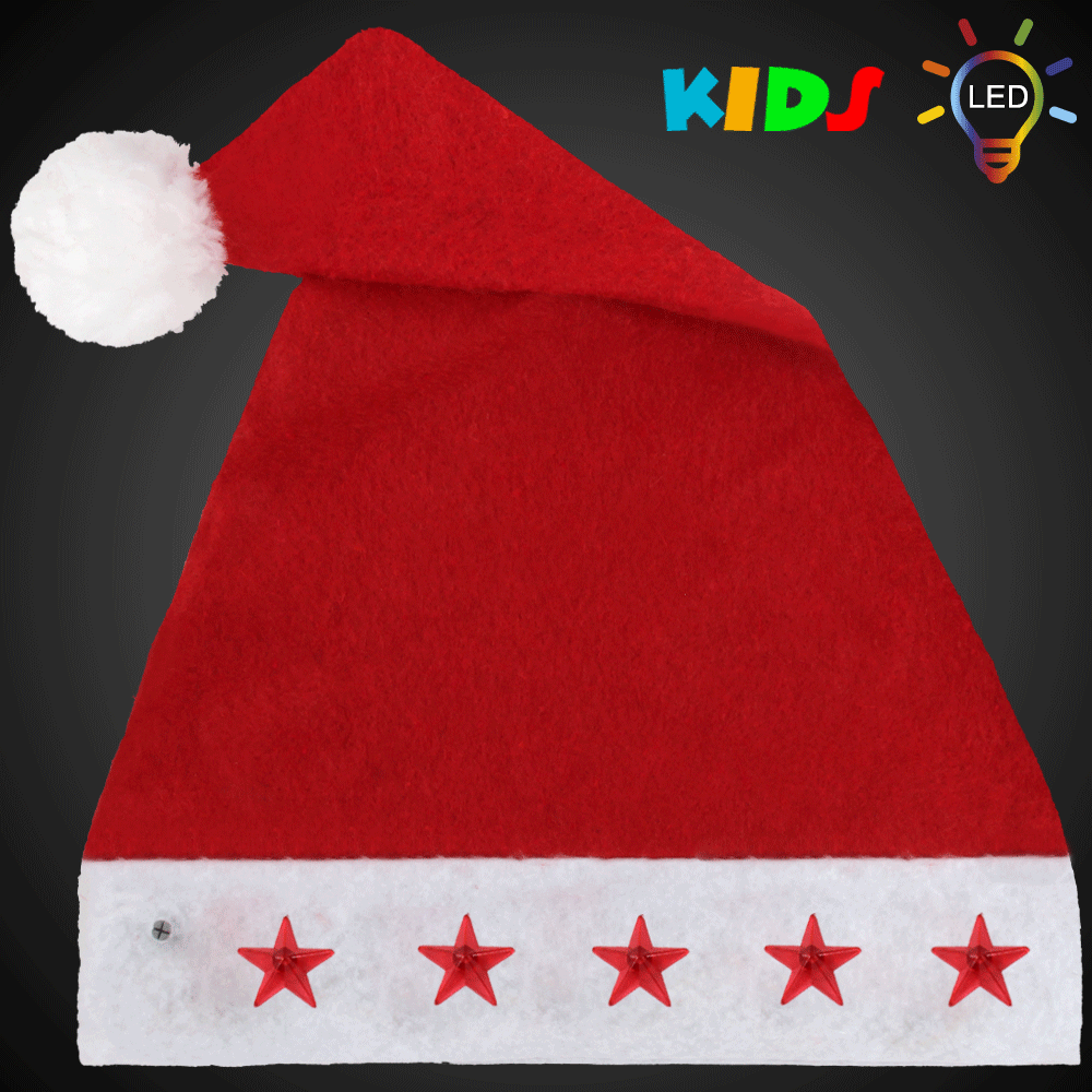 WM-14 Weihnachtsmütze Nikolausmütze aus Plüsch mit 5 Leuchtsternen für Kinder  