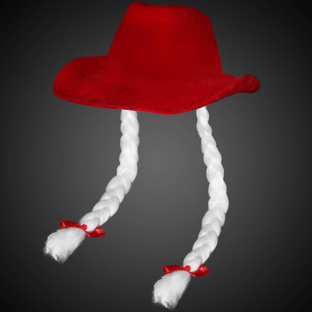 WM-25a Weihnachts Cowboyhut rot mit extra langen Zöpfen  