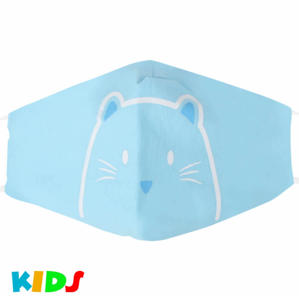 AMK-123 bedruckte Kindermasken mit Druck blau Comic Katze süß