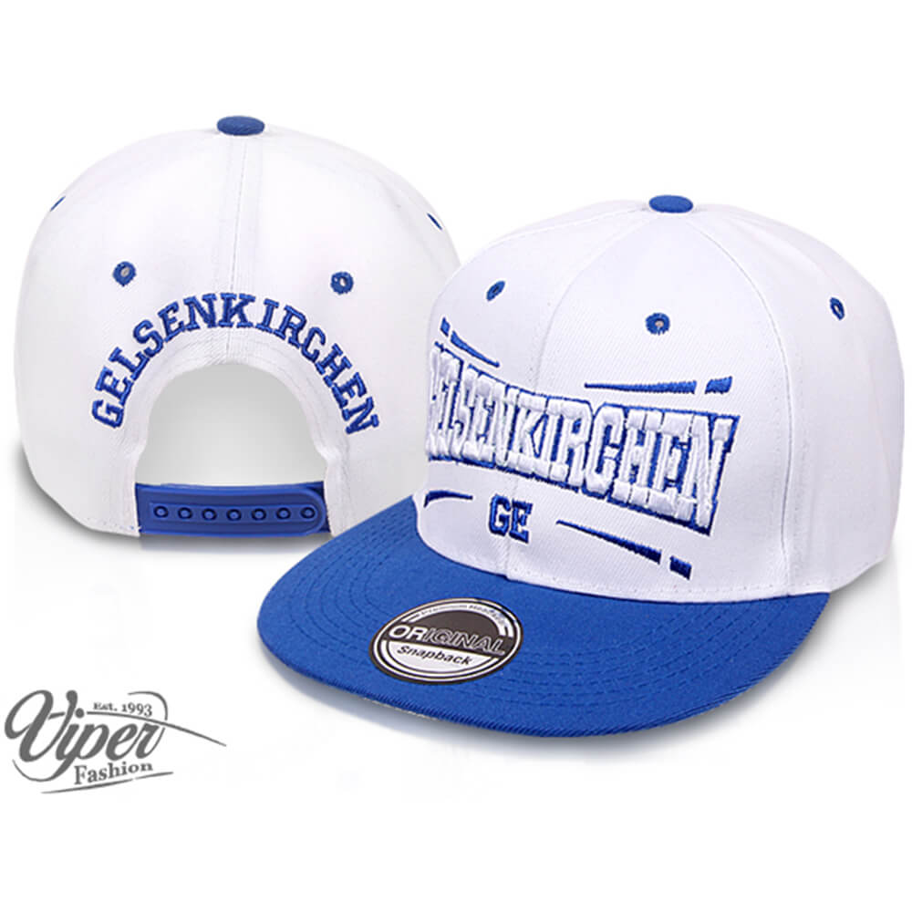 CAP-GE01 Snapback Flatbrim Cap "Gelsenkirchen" Farbe: weiß / blau