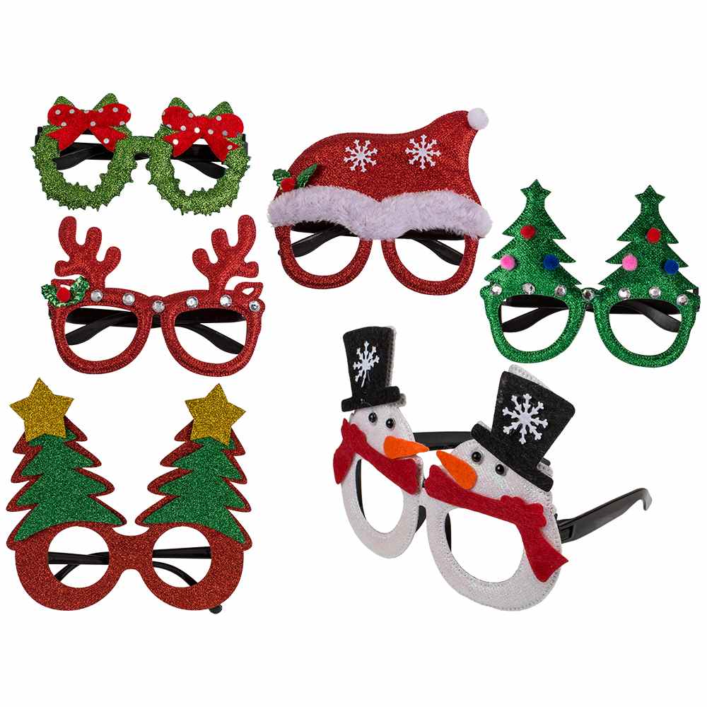 99-2010 Spaß-Brille, Weihnachten, ca. 16 x 12 cm, aus Kunststoff, 6-fach sortiert, auf Headercard