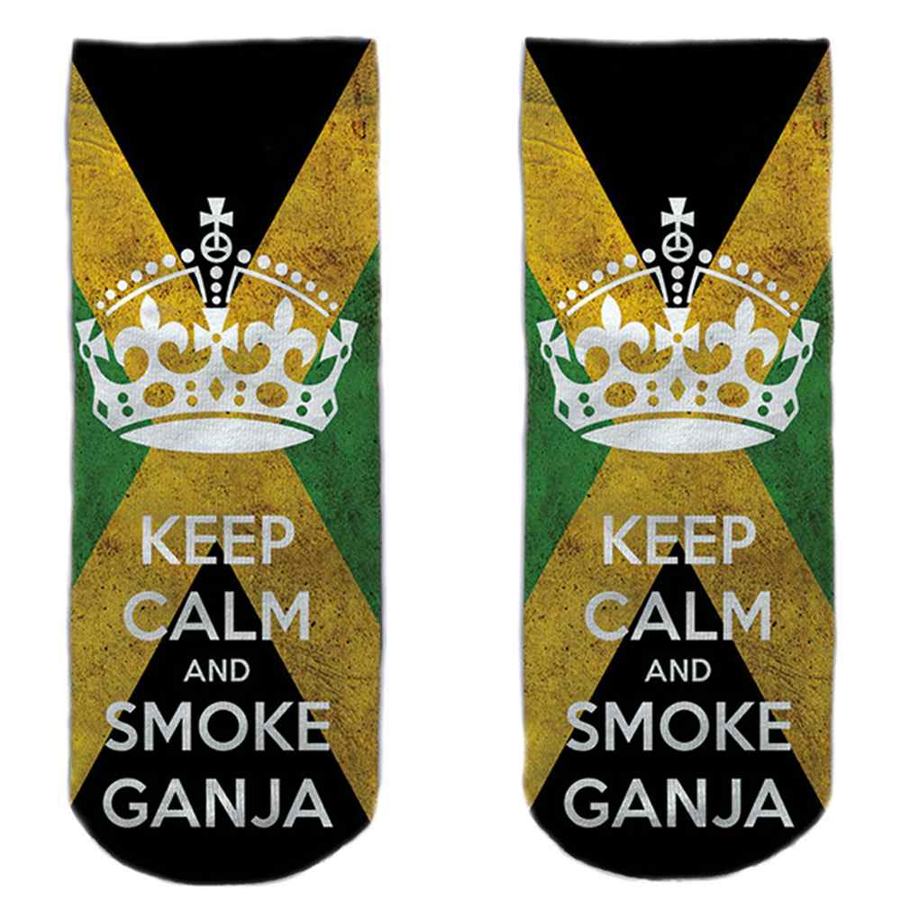 SO-L175  Motiv Socken schwarz weiß Jamaika "Keep calm and smoke ganja"